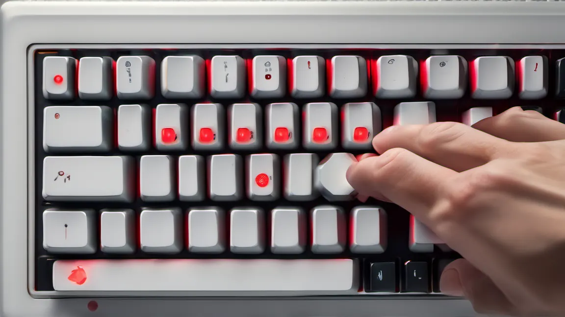A close up of a human hand hovering over a mechanical keyboard, with a single physical red button sitting beside the keyboard, highlighting the tension between automated execution and manual control.