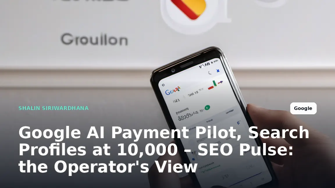 A close-up shot of a person's hand holding a smartphone displaying a Google Search result with an AI Overview, while a physical credit card rests on the table beside it.