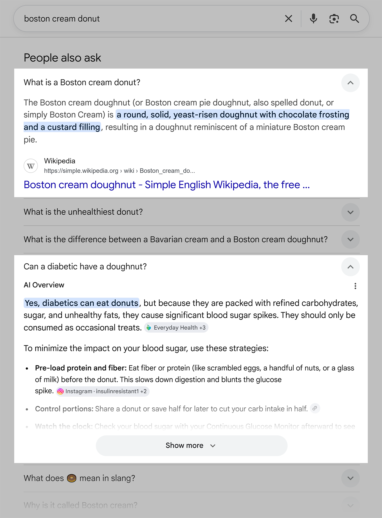 google serp boston cream donut