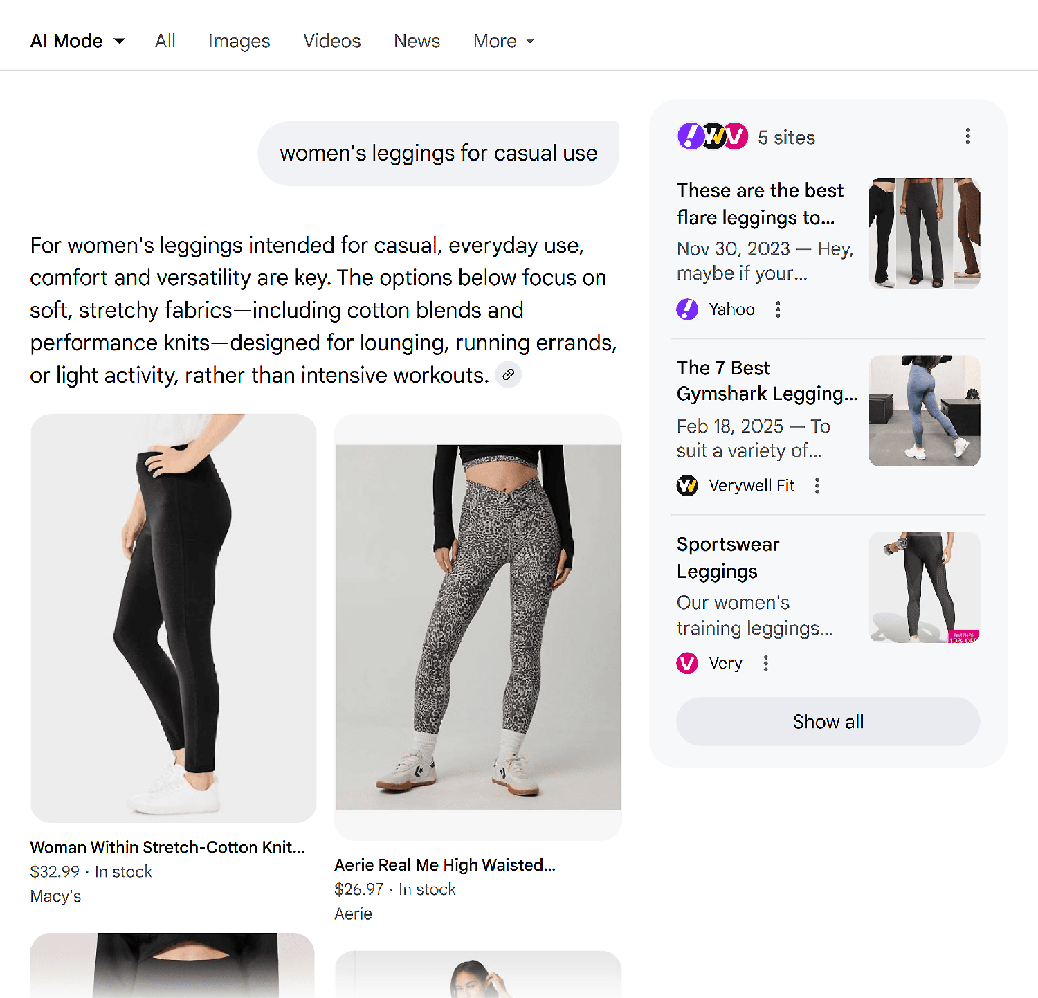 google ai mode womens leggings