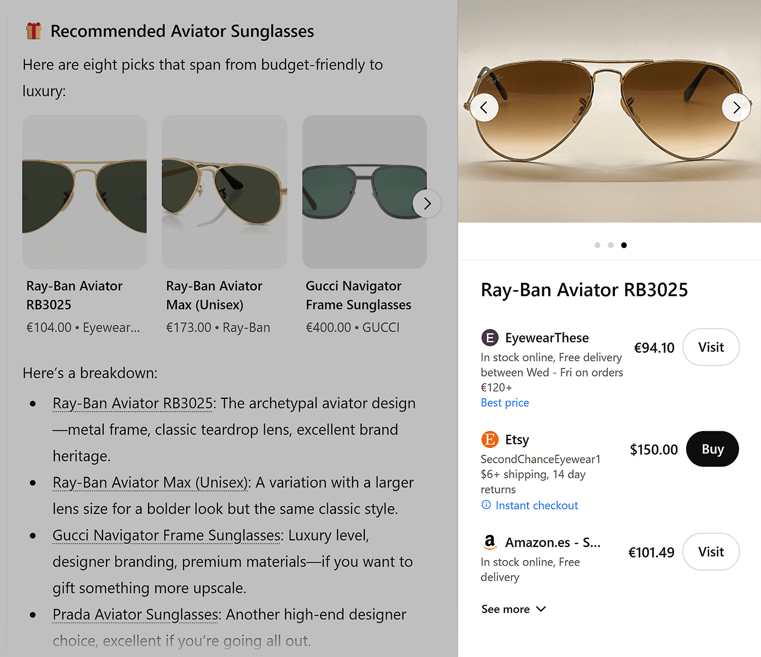 chatgpt aviator sunglasses recommendations 1