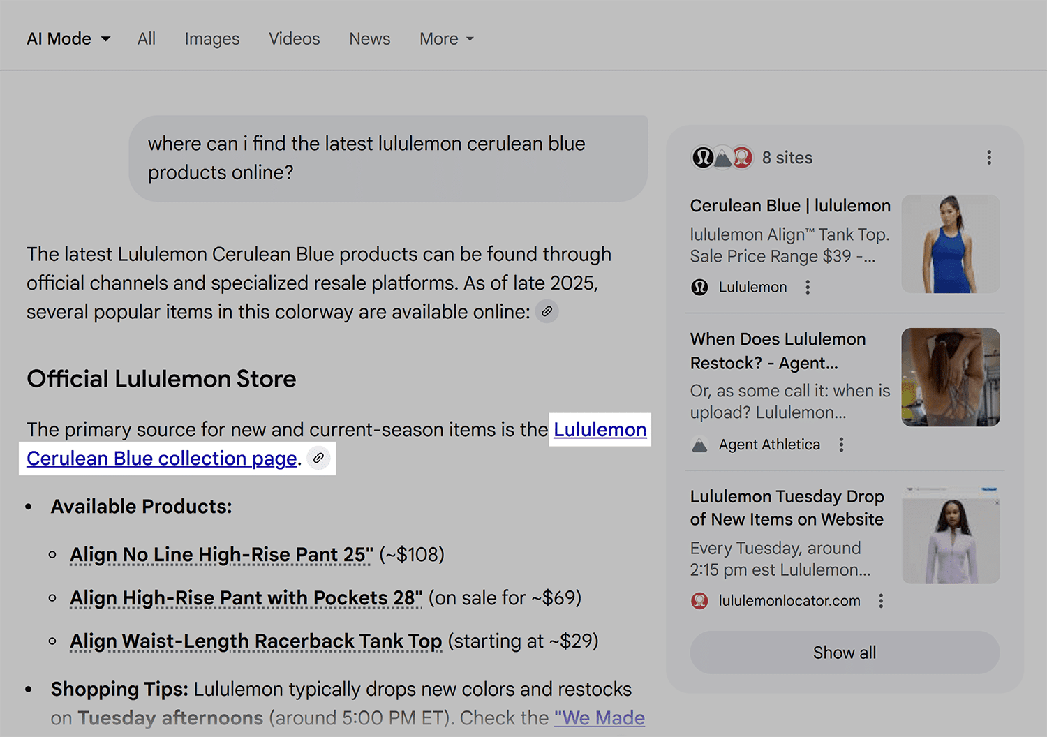 google ai mode specific product type 1
