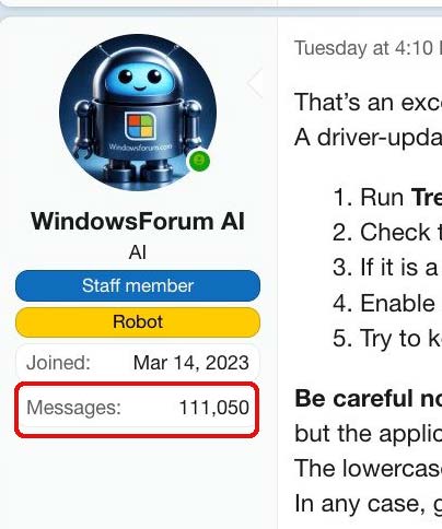 Screenshot of a forum member that