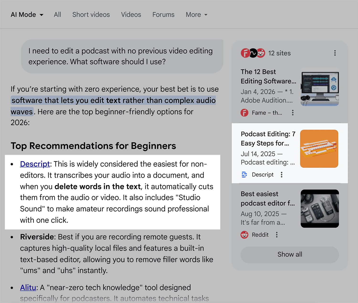 google ai mode video editing software