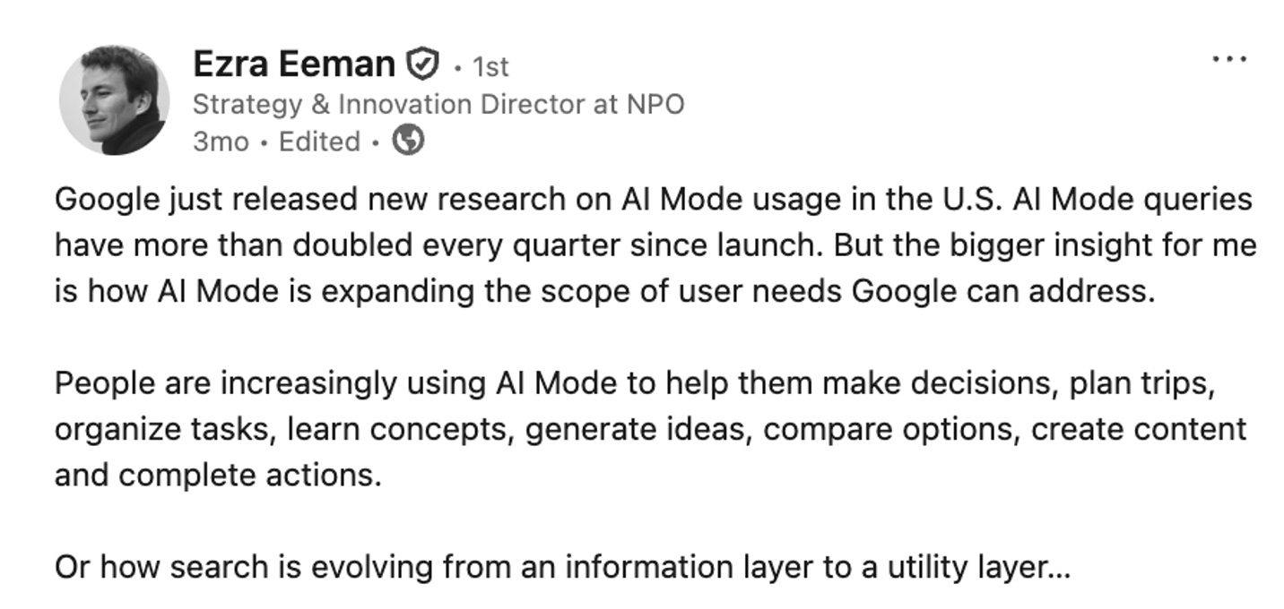 ezra eeman post linkedin user needs