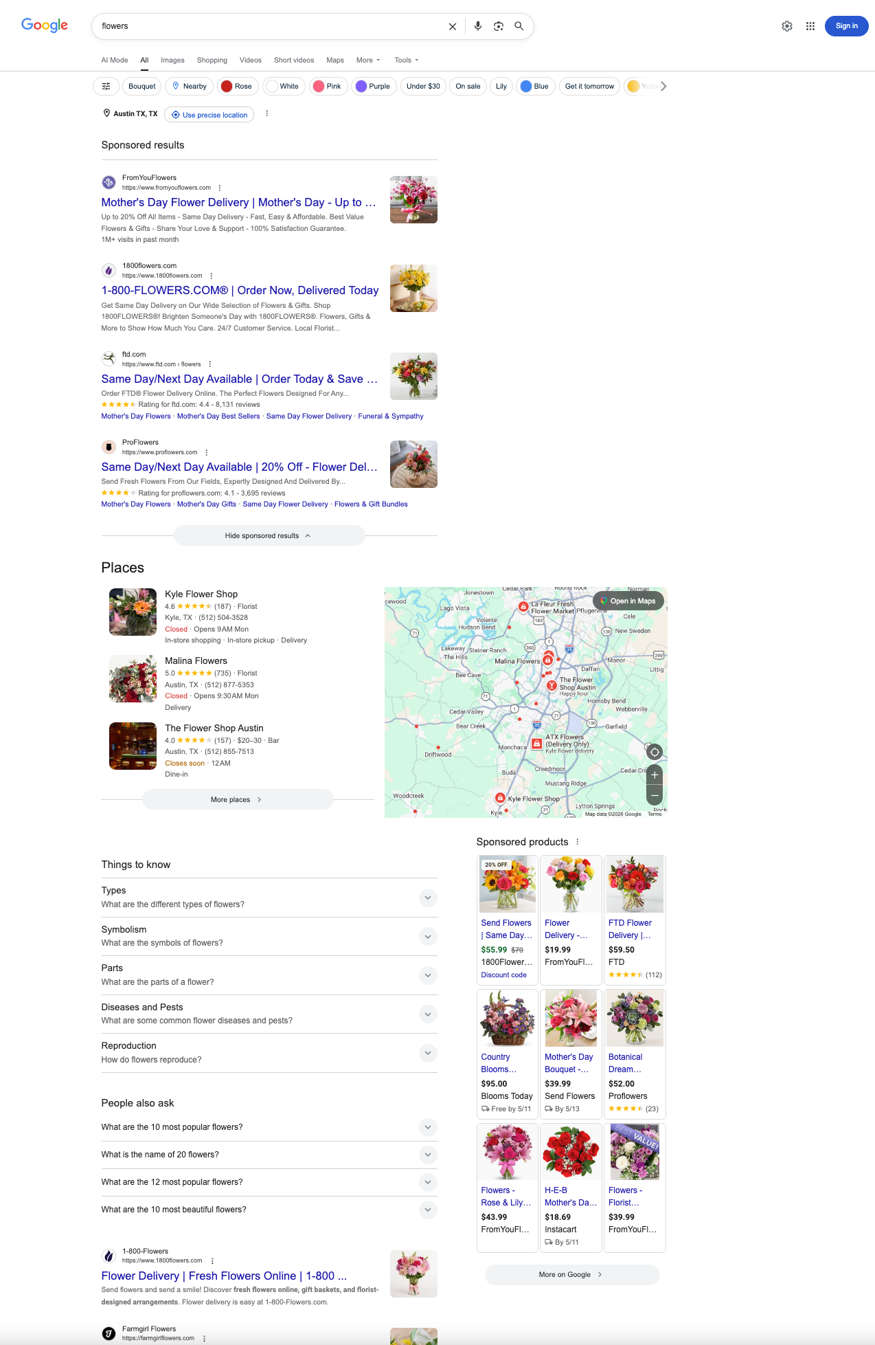 Google Search in 2026 for flowers