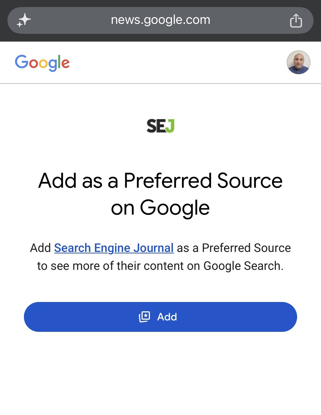 The embed button opens a publication-specific page where the reader only needs to tap Add.