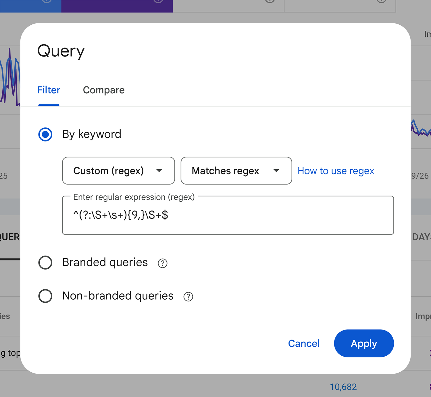 gsc filter query regex