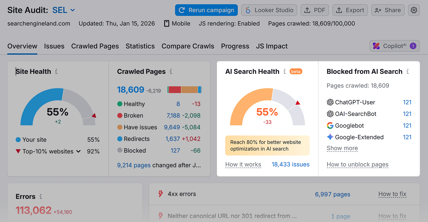 site audit sel ai search health
