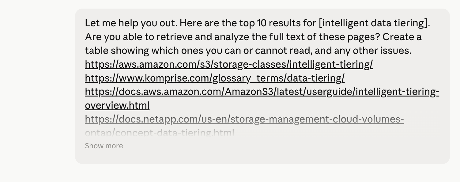 User provided search results