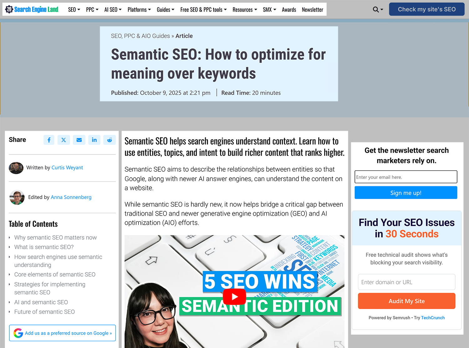searchengineland areas of content on the page